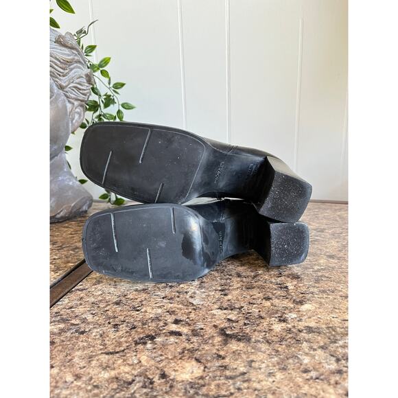 Vintage Wesley & Co Chunky Heel Black Leather Ankle Boots Booties 7 Zip Up - Picture 7 of 14